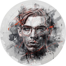 Lade das Bild in den Galerie-Viewer, Aluminiumbild Ausdrucksstarkes Porträt eines jungen Mannes künstlerisch gestaltet Kreis