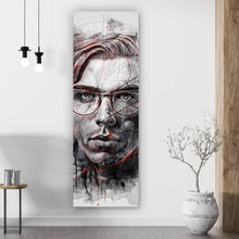 Lade das Bild in den Galerie-Viewer, Aluminiumbild Ausdrucksstarkes Porträt eines jungen Mannes künstlerisch gestaltet Panorama Hoch