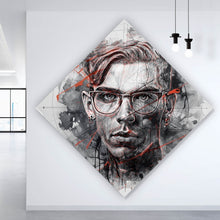 Lade das Bild in den Galerie-Viewer, Leinwandbild Ausdrucksstarkes Porträt eines jungen Mannes künstlerisch gestaltet Raute