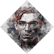 Lade das Bild in den Galerie-Viewer, Leinwandbild Ausdrucksstarkes Porträt eines jungen Mannes künstlerisch gestaltet Raute