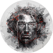 Lade das Bild in den Galerie-Viewer, Aluminiumbild Ausdrucksstarkes Porträt eines Mannes künstlerisch gestaltet Kreis