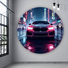 Lade das Bild in den Galerie-Viewer, Aluminiumbild Auto in belebter nächtlicher Stadt Kreis