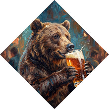 Lade das Bild in den Galerie-Viewer, Leinwandbild Bär genießt Bier in rustikalem Ambiente Raute