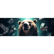 Lade das Bild in den Galerie-Viewer, Spannrahmenbild Bär umgeben von fliegenden Geldscheinen Panorama
