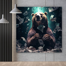 Lade das Bild in den Galerie-Viewer, Poster Bär umgeben von fliegenden Geldscheinen Quadrat