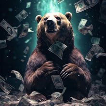 Lade das Bild in den Galerie-Viewer, Aluminiumbild Bär umgeben von fliegenden Geldscheinen Quadrat