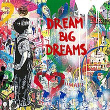 Lade das Bild in den Galerie-Viewer, Aluminiumbild Banksy - Dream Big Dreams Quadrat