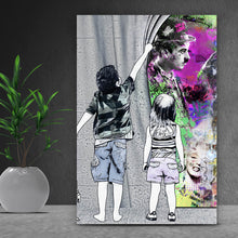 Lade das Bild in den Galerie-Viewer, Acrylglasbild Banksy Graffitikunst hinter Vorhang Hochformat