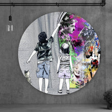 Lade das Bild in den Galerie-Viewer, Aluminiumbild Banksy Graffitikunst hinter Vorhang Kreis