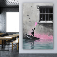 Lade das Bild in den Galerie-Viewer, Aluminiumbild Banksy - Junge mit Leuchtfeuer Hochformat