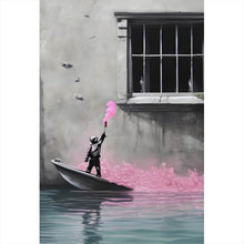 Lade das Bild in den Galerie-Viewer, Aluminiumbild Banksy - Junge mit Leuchtfeuer Hochformat