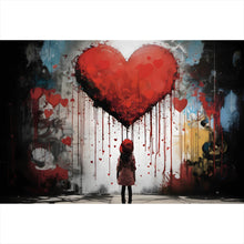 Lade das Bild in den Galerie-Viewer, Aluminiumbild gebürstet Mädchen mit Herz Street Art Querformat