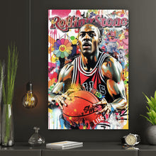 Lade das Bild in den Galerie-Viewer, Acrylglasbild Basketballspieler mit farbenfrohem Hintergrund Hochformat