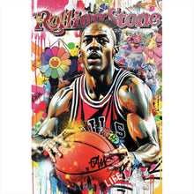 Lade das Bild in den Galerie-Viewer, Aluminiumbild Basketballspieler mit farbenfrohem Hintergrund Hochformat