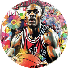 Lade das Bild in den Galerie-Viewer, Aluminiumbild Basketballspieler mit farbenfrohem Hintergrund Kreis