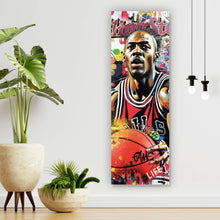 Lade das Bild in den Galerie-Viewer, Leinwandbild Basketballspieler mit farbenfrohem Hintergrund Panorama Hoch