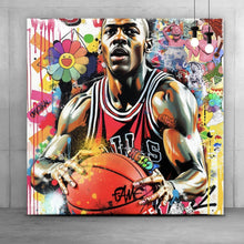 Lade das Bild in den Galerie-Viewer, Leinwandbild Basketballspieler mit farbenfrohem Hintergrund Quadrat