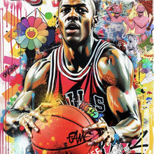 Lade das Bild in den Galerie-Viewer, Poster Basketballspieler mit farbenfrohem Hintergrund Quadrat