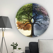 Lade das Bild in den Galerie-Viewer, Aluminiumbild gebürstet Baum 4 Jahreszeiten Kreis