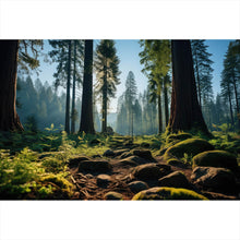 Lade das Bild in den Galerie-Viewer, Aluminiumbild Beeindruckender Wald mit Bäumen in der Sonne Querformat