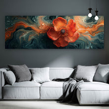 Lade das Bild in den Galerie-Viewer, Aluminiumbild gebürstet Beeindruckendes Fluid Art mit Blume Panorama