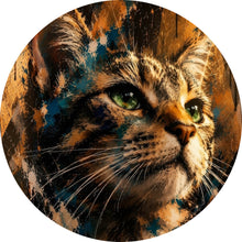 Lade das Bild in den Galerie-Viewer, Aluminiumbild gebürstet Beeindruckendes modernes Katzenportrait im Street Art Stil Kreis