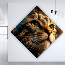 Lade das Bild in den Galerie-Viewer, Spannrahmenbild Beeindruckendes modernes Katzenportrait im Street Art Stil Raute