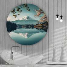 Lade das Bild in den Galerie-Viewer, Aluminiumbild gebürstet Berglandschaft mit ruhigem See Kreis