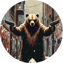 Lade das Bild in den Galerie-Viewer, Aluminiumbild Bewaffneter Bär in schneebedeckter Stadtgasse Kreis