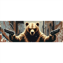 Lade das Bild in den Galerie-Viewer, Leinwandbild Bewaffneter Bär in schneebedeckter Stadtgasse Panorama