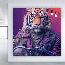 Lade das Bild in den Galerie-Viewer, Leinwandbild Biker Tiger auf Motorrad Quadrat