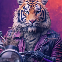 Lade das Bild in den Galerie-Viewer, Aluminiumbild Biker Tiger auf Motorrad Quadrat