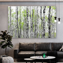 Lade das Bild in den Galerie-Viewer, Aluminiumbild gebürstet Birkenwald mit Laub Querformat