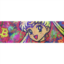 Lade das Bild in den Galerie-Viewer, Acrylglasbild Bitcoin buntes Pop Art to the Moon Panorama