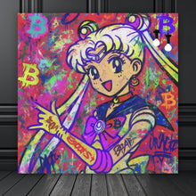 Lade das Bild in den Galerie-Viewer, Spannrahmenbild Bitcoin buntes Pop Art to the Moon Quadrat
