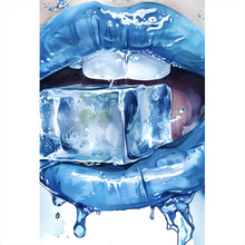 Lade das Bild in den Galerie-Viewer, Acrylglasbild Blaue Lippen mit Eiswürfel Hochformat