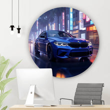 Lade das Bild in den Galerie-Viewer, Aluminiumbild Blauer Sportwagen bei Nacht in der Stadt Kreis