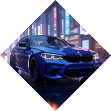 Lade das Bild in den Galerie-Viewer, Leinwandbild Blauer Sportwagen bei Nacht in der Stadt Raute