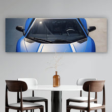Lade das Bild in den Galerie-Viewer, Acrylglasbild Blauer Sportwagen in Frontansicht geparkt Panorama