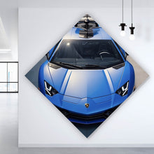 Lade das Bild in den Galerie-Viewer, Leinwandbild Blauer Sportwagen in Frontansicht geparkt Raute