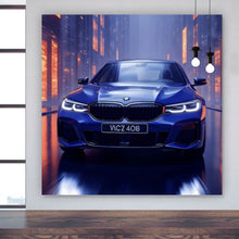 Lade das Bild in den Galerie-Viewer, Acrylglasbild Blauer Sportwagen in futuristischer Umgebung Quadrat