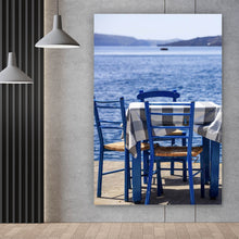 Lade das Bild in den Galerie-Viewer, Acrylglasbild Blauer Tisch am Meer Hochformat