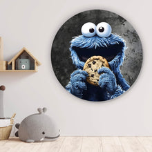 Lade das Bild in den Galerie-Viewer, Aluminiumbild gebürstet Blaues Keksmonster Kreis