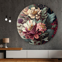 Lade das Bild in den Galerie-Viewer, Aluminiumbild gebürstet Blumenkomposition in sanften Farbtönen Kreis