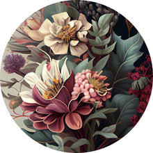 Lade das Bild in den Galerie-Viewer, Aluminiumbild gebürstet Blumenkomposition in sanften Farbtönen Kreis
