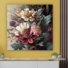 Lade das Bild in den Galerie-Viewer, Spannrahmenbild Blumenkomposition in sanften Farbtönen Quadrat