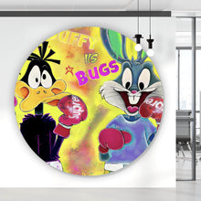 Lade das Bild in den Galerie-Viewer, Aluminiumbild gebürstet Boxende Comic Figuren Pop Art Kreis