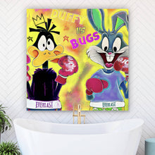 Lade das Bild in den Galerie-Viewer, Leinwandbild Boxende Comic Figuren Pop Art Quadrat