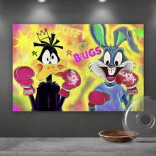 Lade das Bild in den Galerie-Viewer, Aluminiumbild gebürstet Boxende Comic Figuren Pop Art Querformat