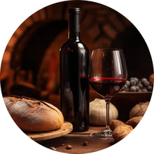 Lade das Bild in den Galerie-Viewer, Aluminiumbild gebürstet Brot Wein bei Kerzenlicht Ambiente Kreis